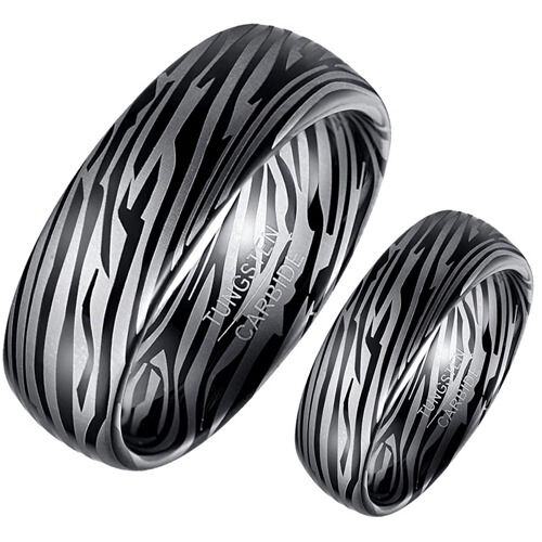 ****COI Tungsten Carbide Black Silver Damascus Dome Court Ring-02079AA