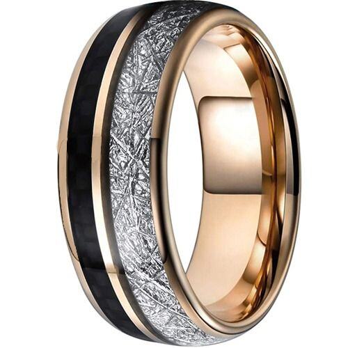 ****COI Rose Tungsten Carbide Carbon Fiber & Meteorite Dome Court Ring-02080AA