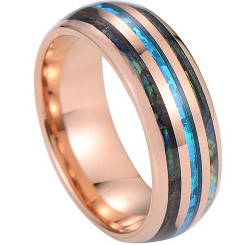 ****COI Rose Tungsten Carbide Abalone Shell & Crushed Opal Dome Court Ring-02081AA