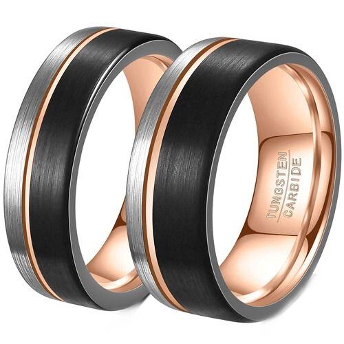 ****COI Tungsten Carbide Black Rose Silver Offset Groove Ring-02083AA