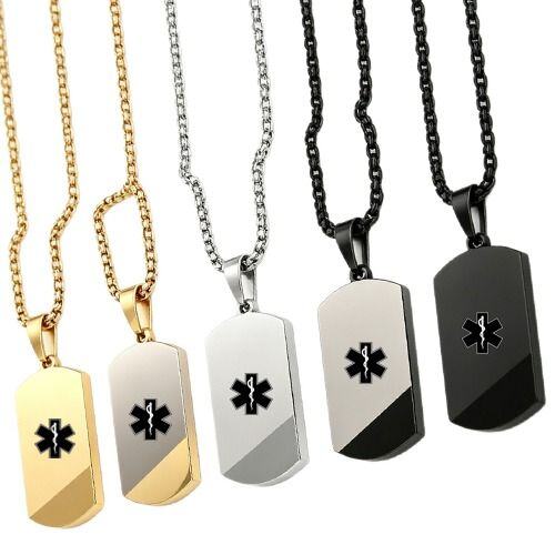 ***COI Titanium Black/Silver/Gold Tone Medical Alert Pendant-02087AA