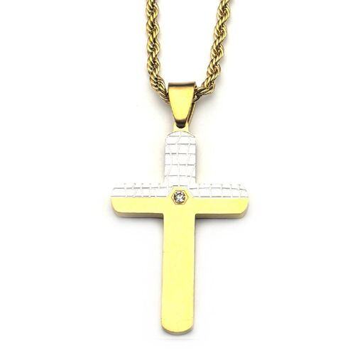 ****COI Titanium Black Silver/Gold Tone Silver/Silver Cross Pendant With Cubic Zirconia-02090AA