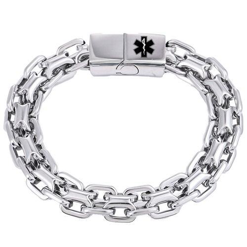 ****COI Titanium Black/Silver Medical Alert Bracelet With Steel Clasp(Length: 8.27 inches)-02091AA