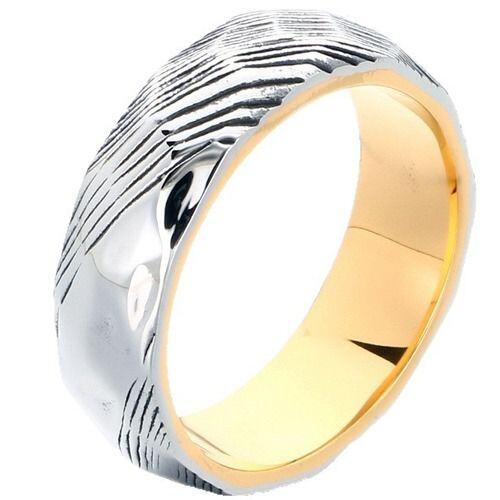 ****COI Titanium Gold Tone Silver Damascus Ring-02095AA