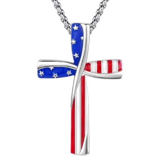 ****COI Titanium Blue Red White American Flag Cross Pendant-02102AA