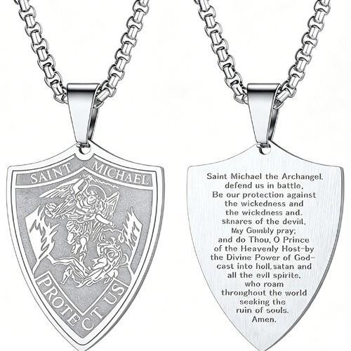 ****COI Titanium Black/Gold Tone/Silver Saint Michael Protect Us Pendant-02103AA