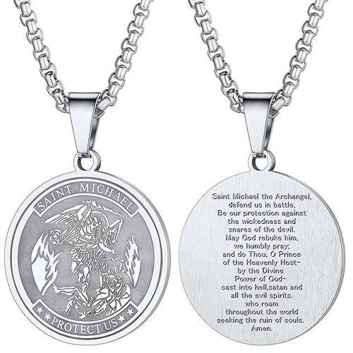 ****COI Titanium Black/Gold Tone/Silver Saint Michael Protect Us Pendant-02104AA