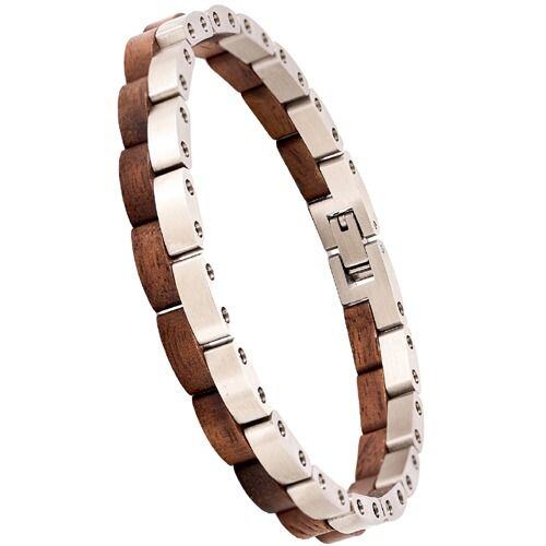 ****COI Titanium Black/Silver Koa Wood Bracelet With Steel Clasp(Length: 8.50 inches)-02109AA