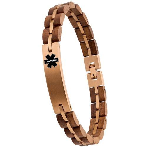 ****COI Rose Titanium Medical Alert Koa Wood Bracelet With Steel Clasp(Length: 8.66 inches)-02111AA