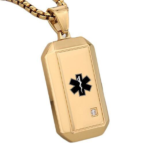 ****COI Titanium Black/Gold Tone/Silver Medical Alert Pendant With Cubic Zirconia-02125AA