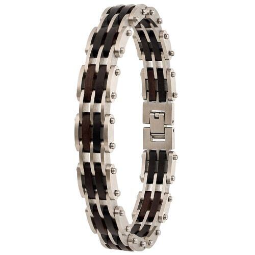 ****COI Titanium Black/Blue/Gold Tone/Silver Koa Wood Bracelet With Steel Clasp(Length: 8.66 inches)-02132AA