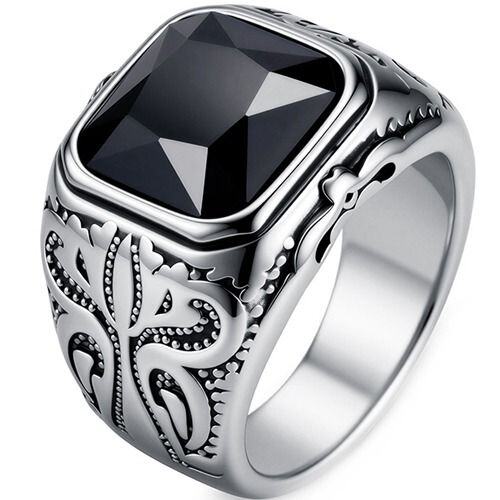 ****COI Titanium Black Gold Tone/Silver Celtic Ring With Black Onyx-02136AA