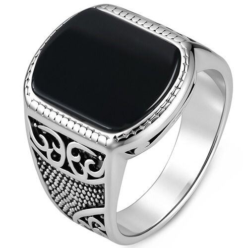 ****COI Titanium Black Silver Celtic Ring With Tiger Eye/Turquoise/Black Onyx-02138AA
