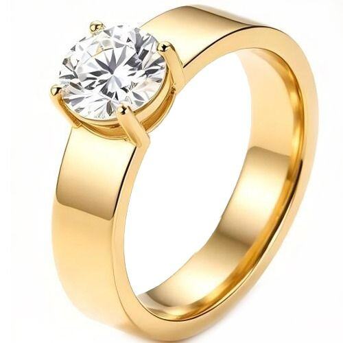 ****COI Titanium Gold Tone/Silver Solitaire Ring-02142AA