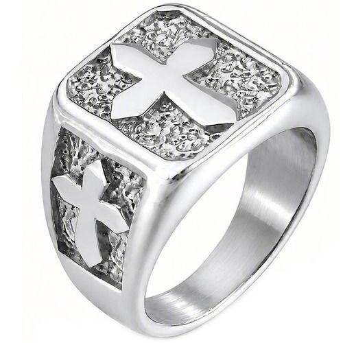 ****COI Titanium Gold Tone/Silver Cross Ring-02160AA