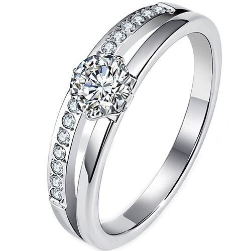 ****COI Titanium Gold Tone/Silver Solitaire Ring With Cubic Zirconia-02152AA