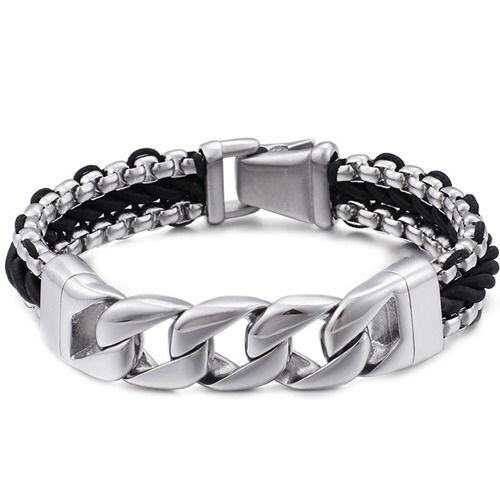 ****COI Titanium Leather Bracelet With Steel Clasp(Length: 8.66 inches)-02154AA