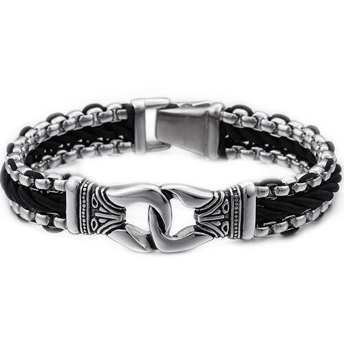 ****COI Titanium Leather Bracelet With Steel Clasp(Length: 8.66 inches)-02155AA