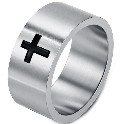 ****COI Titanium Black/Gold Tone/Silver Cross Ring-02161AA