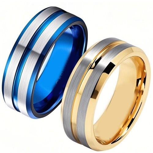 ****COI Titanium Blue/Gold Tone Silver Center Groove Ring-02165AA