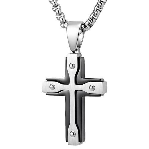 ****COI Titanium Black/Gold Tone Silver Cross Pendant-02167AA