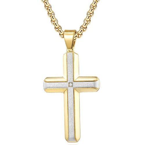 ****COI Titanium Black/Gold Tone/Silver Silver Cross Pendant With Cubic Zirconia-02170AA