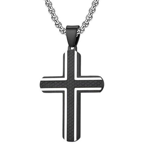 ****COI Titanium Black/Gold Tone/Silver Silver Cross Pendant-02171AA