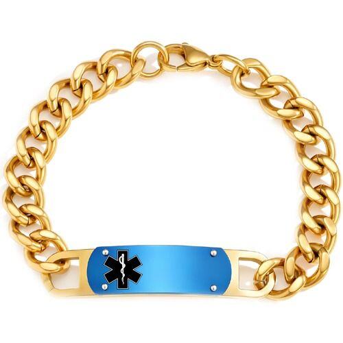 ****COI Titanium Blue Gold Tone Medical Alert  Bracelet With Steel Clasp(Length: 7.87 inches)-02178AA