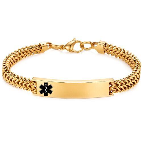 ****COI Titanium Black/Gold Tone/Silver Medical Alert Bracelet With Steel Clasp(Length: 8.66 inches)-02179AA
