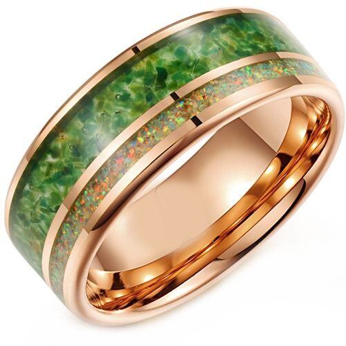 ****COI Rose Tungsten Carbide Ring With Crushed Opal-02184AA