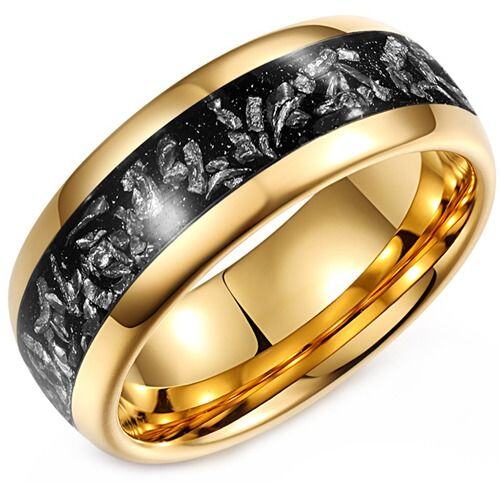 ****COI Gold Tone Tungsten Carbide Meteorite Dome Court Ring-02187AA