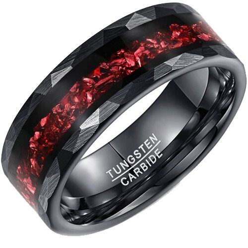 ****COI Black Tungsten Carbide Created Red Ruby Faceted Ring-02195AA