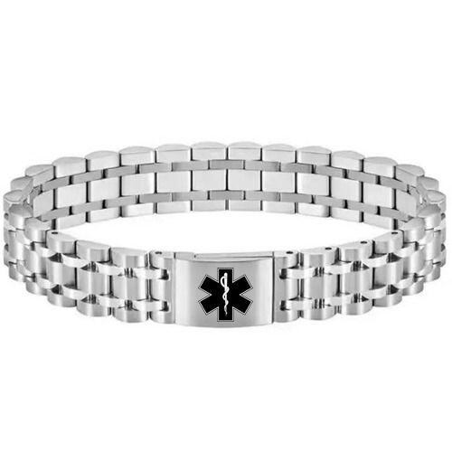 ****COI Titanium Black/Gold Tone/Silver Medical Alert Bracelet With Steel Clasp(Length: 8.07 inches)-02200AA