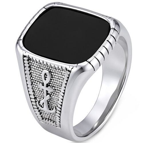 ****COI Titanium Anchor Ring With Black Onyx/Created Red Ruby/Green Emerald-02204AA