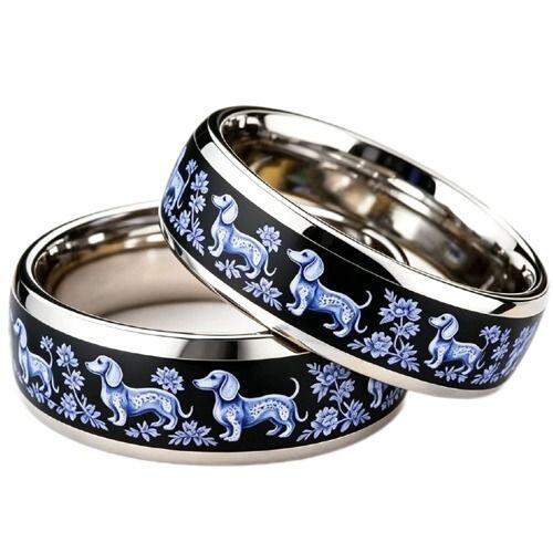 ****COI Titanium Black Blue Dome Court Ring With Dogs-02209AA