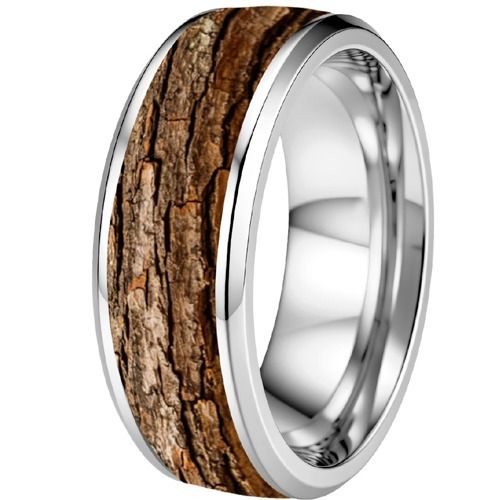 ****COI Titanium Silver/Black Beveled Edges Ring With Wood-02220AA