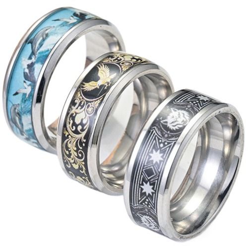 ****COI Titanium Wolf/Eagle/Dolphin Beveled Edges Ring-02227AA