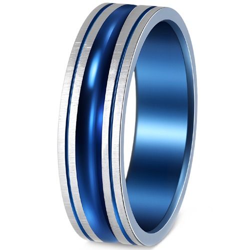 ****COI Titanium Blue Silver Double Groove Ring-02228AA