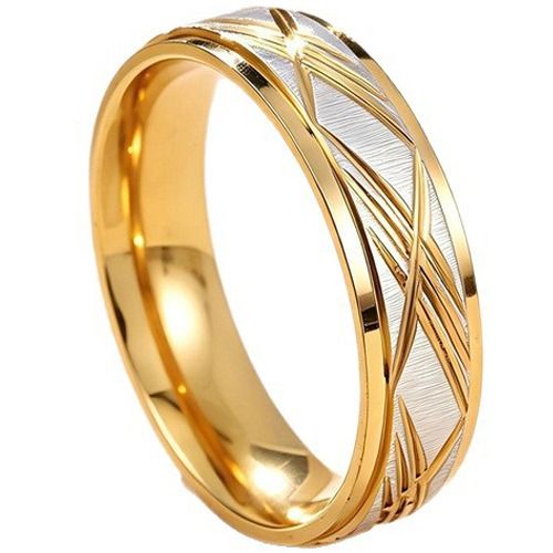 ****COI Titanium Black/Gold Tone Silver Diagonal Grooves Ring-02229AA
