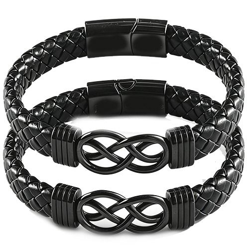 ****COI Black Titanium Infinity Genuine Leather Bracelet With Steel Clasp(Length: 8.27 inches)-02244AA