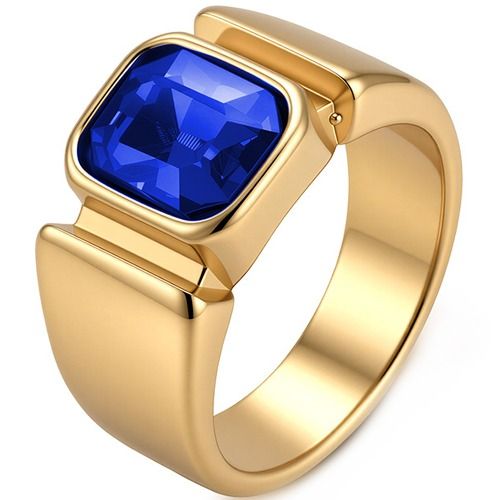 ****COI Gold Tone Titanium Ring With Black Onyx/Created Red Ruby/Green Emerald/Blue Sapphire-02254AA