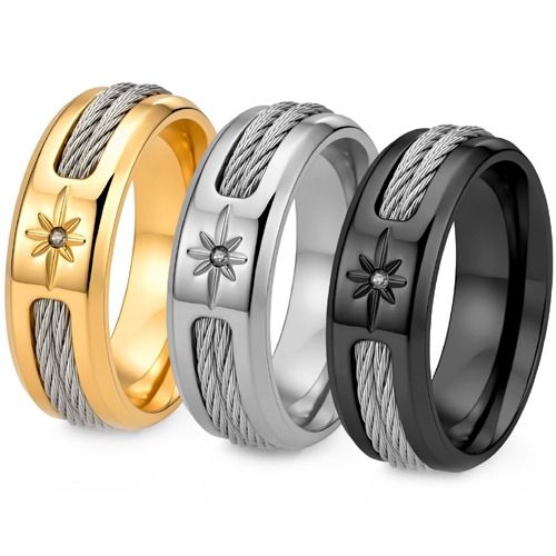 ***COI Titanium Black/Gold Tone/Silver Wire & Star Ring With Cubic Zirconia-02256AA