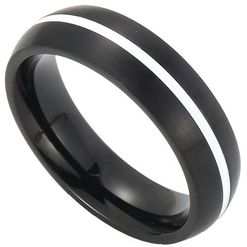 ****COI Titanium Black/Blue Silver Dome Court Ring-02264AA