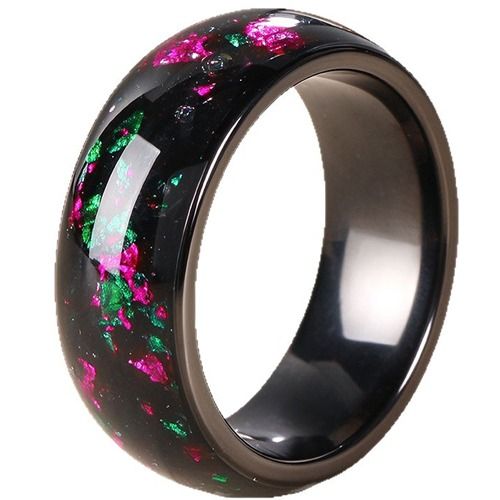 ****COI Black Titanium Dome Court Ring With Purple Amethyst Created Green Emerald Meteorite Ring-02265AA