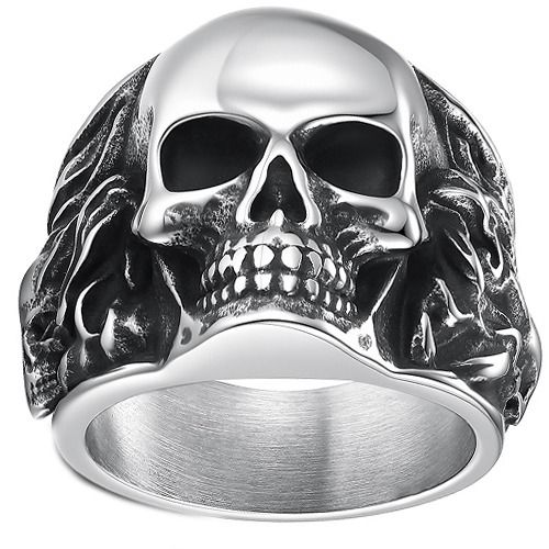****COI Titanium Black Silver Skull Ring-02270AA