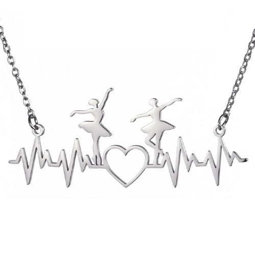 **COI Titanium Gold Tone/Silver Heartbeat & Heart Ballet Dancer Necklace(Length: 19.7 inches)-10000AA