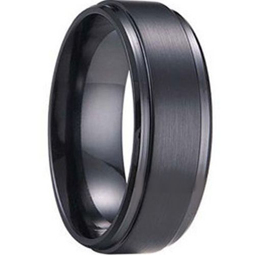*COI Black Tungsten Carbide Polished Shiny Matt Step Edges Ring - TG1241