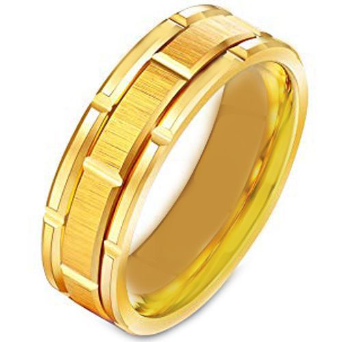 *COI Gold Tone Tungsten Carbide Tire Tread Brick Pattern Ring-TG231