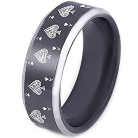 COI Titanium Black Silver Ace of Spades Beveled Edges Ring-2372