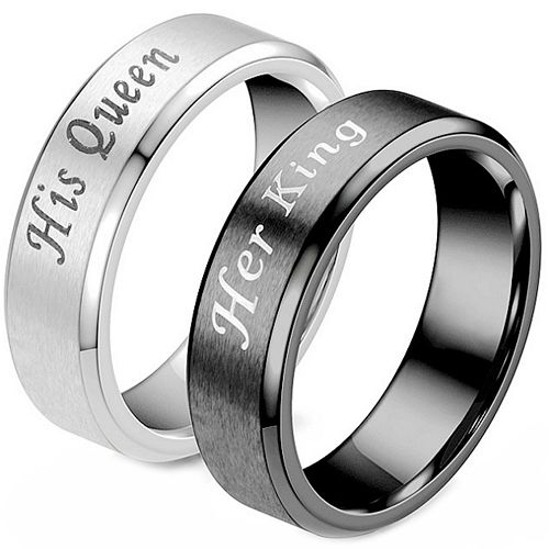 *COI Tungsten Carbide King Queen Beveled Edges Ring-2583